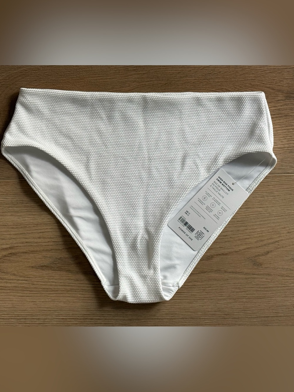 Athleta High Rise Pique Swim Bottom White Textured Bikini Bottom Size M NWT